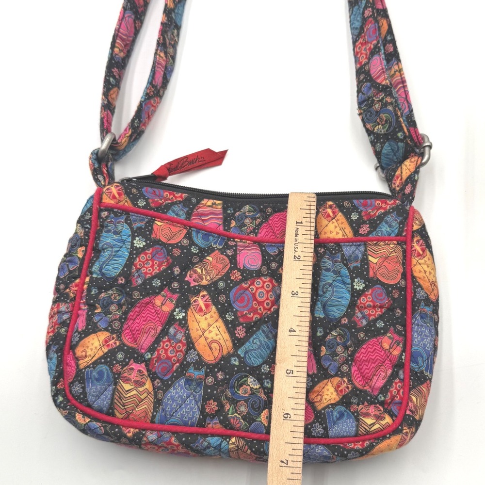 Laurel Burch Colorful Cat Print Crossbody Bag Black Multicolor Zip Shoulder - Picture 4 of 11